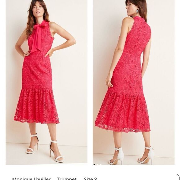 NWT ML Monique Lhuillier Lace Midi Red 
Trumpet Dress|size 8. - Picture 1 of 12